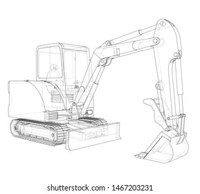 Sketch of Small Treactor with Actor. Vector rendering of 3d. Wire-frame style. The layers of visible and invisible lines are separated