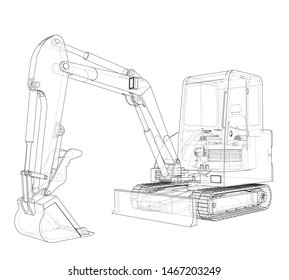 Sketch of Small Treactor with Actor. Vector rendering of 3d. Wire-frame style. The layers of visible and invisible lines are separated