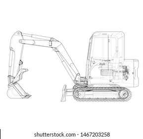 Sketch of Small Treactor with Actor. Vector rendering of 3d. Wire-frame style. The layers of visible and invisible lines are separated