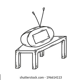sketch of the small TV on table