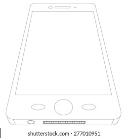 Sketch of smart phone with buttons on isolated white background