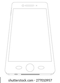 Sketch of smart phone with touchscreen on isolated white background