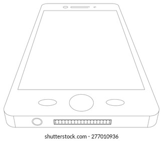 Sketch of smart phone with USB socket on isolated white background