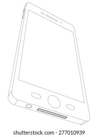 Sketch of smart phone with USB socket on isolated white background, side view