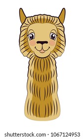 sketch of a smiling alpaca gold color with black lines. happy alpacas