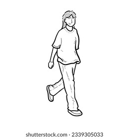 Sketch Smiling Asian Korean japanese Taiwanese Thai People walking with nice style on White Background vector modern illustration
