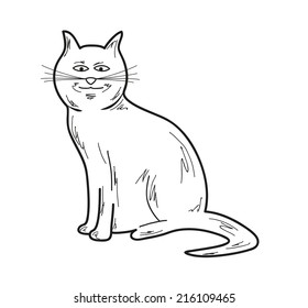 sketch of the smiling cat on white background, vector