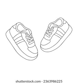 Esbozo de zapatillas para un bebé. Un par de zapatos aislados en un fondo blanco. Ilustración del vector