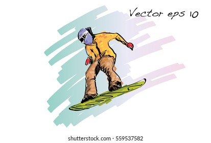 sketch of Snow board man riding, Winter Sport, Snowboarding collection, free hand draw illustration vector