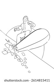 Sketch of a snowboarder sliding down a slope. Vector illustration.