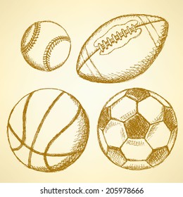 Sketch soccer, american football, baseball and basketball ball 