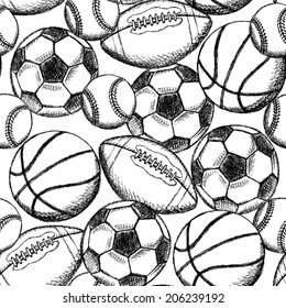 Sketch soccer, american football, baseball and basketball ball 