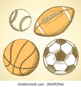 Sketch soccer, american football, baseball and basketball ball 