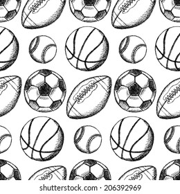 Sketch soccer, american football, baseball and basketball ball 