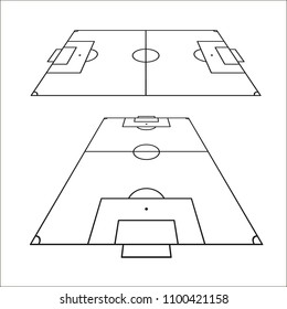 Sketch of soccer fields set. Football field design element. Soccer field top view template. Vector illustration isolated on white background