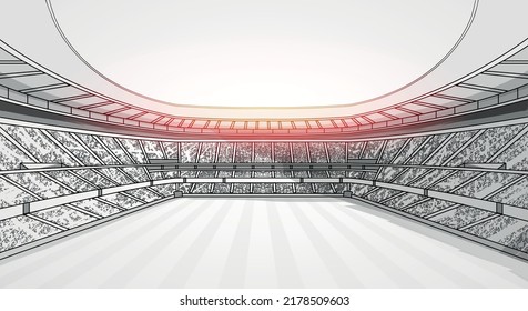 sketch of soccer or football stadium background. Football stadium line drawing illustration vector. - Shutterstock ID 2178509603