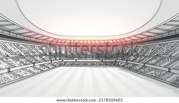 sketch of soccer or football\
stadium background. Football stadium line drawing illustration\
vector.