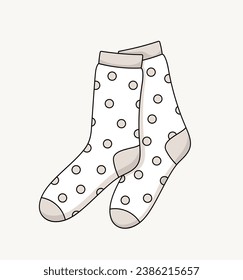 Esbozo del concepto de medias. Creatividad minimalista y arte. Moda y estilo. Ropa de moda para el tiempo frío. Portada de la revista. Ilustración lineal vectorial aislada en fondo gris