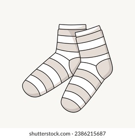 Sketch of socks concept. Minimalistic creativity and art. Fashion and style. Trendy clothes for cold weather. Comfort and coziness. Linear flat vector illustration isolated on grey background