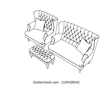 sketch of sofa and armchair vector