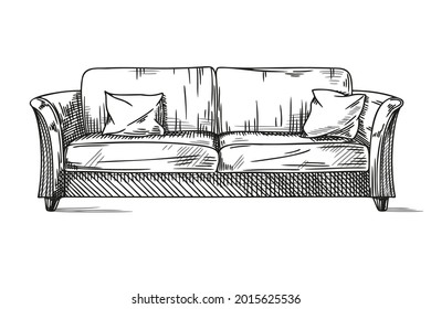 Sketch Sofa Isolated On White Background. Vector Illustration