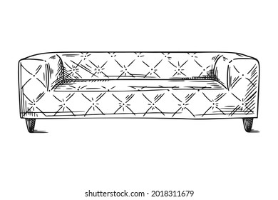 Skizze eines Sofas einzeln auf weißem Hintergrund. Vektorgrafik.