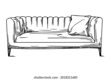 Sketch of a sofa isolated on a white background. Vector illustration.