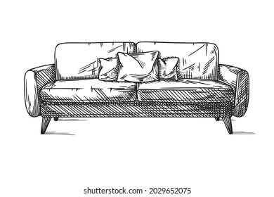 Sketch sofa isolated on white background. Vector illustration