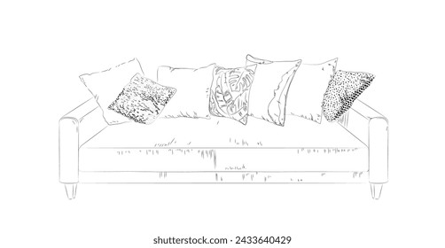 Sketch sofa isolated on white background. Doodle vector illustration