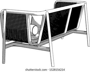 sketch of a sofa with pillows with a hatching white background vector