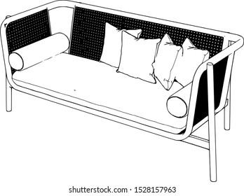 sketch of a sofa with pillows white background vector