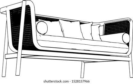 sketch of a sofa with pillows white background vector