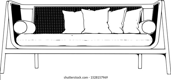 sketch of a sofa with pillows white background vector