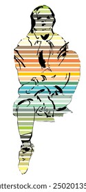 sketch of someone sitting. Combination of colorful lines and white as a background. good for sketch book, calendar, cover book, etc- illustration vector graphic