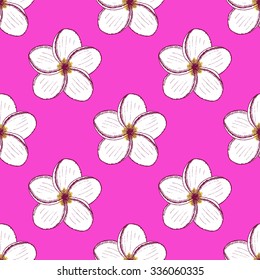 Sketch spa flowers in vintage style, vector seamless pattern