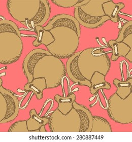 Sketch spanish castanet in vintage style, vector seamless pattern