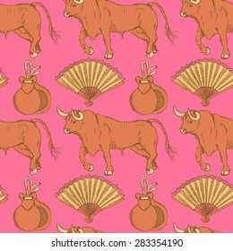 Sketch Spanish seamless pattern in vintage style, vector

