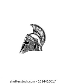 Sketch of spartan helmet warrior, ink drawing. Hand drawn design vector illustration