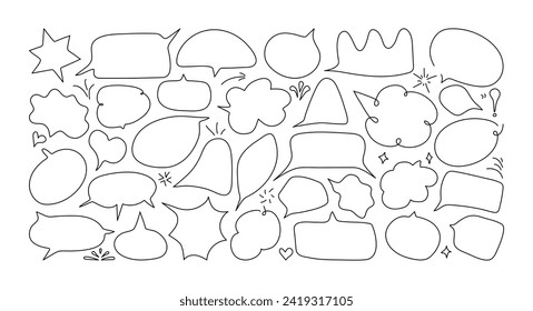 Sketch Speech and emphasis shape set. Hand drawn highlight and bubble, sparkle element. Vector Doodle illustration.