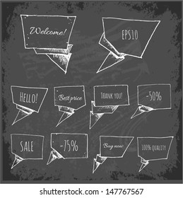 Sketch speech and thought bubbles in origami style. Vector illustration.