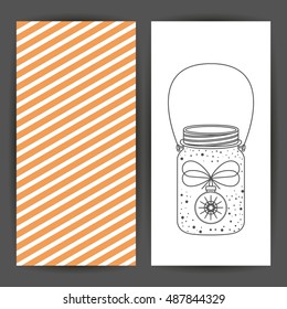 Sketch sphere inside mason jar icon. Merry Christmas season and decoration theme. Card of two pages design. Vector illustration