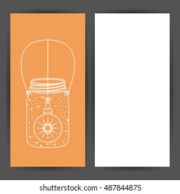 Sketch sphere inside mason jar icon. Merry Christmas season and decoration theme. Card of two pages design. Vector illustration