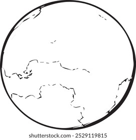 sketch of a sphere with jagged lines suggesting an abstract representation of a planet or a celestial body. The uneven lines and the lack of detail create a minimalist and stylized visual.