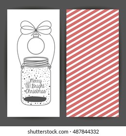 Sketch sphere and mason jar icon. Merry Christmas season and decoration theme. Card of two pages design. Vector illustration