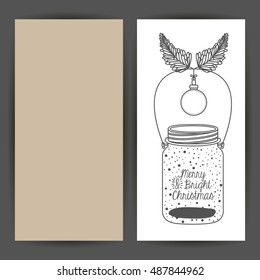 Sketch sphere and mason jar icon. Merry Christmas season and decoration theme. Card of two pages design. Vector illustration