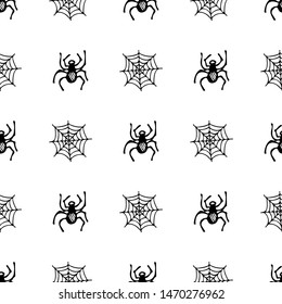 Sketch spider web Halloween seamless pattern. Spider web Halloween seamless in hand-drawn style on white background. Spooky silhouette.