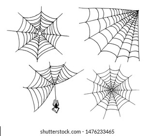 Sketch of spider web. Hand drawn outline with transperent background