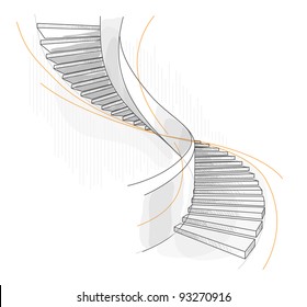 Dibujo de una escalera de caracol. Ilustración vectorial.