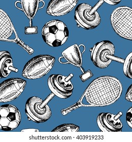 Sketch sport seamless pattern. Hand drawn vector illustration