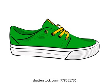 Sketch of sport shoes, sneakers for summer. Vector stock illustration. Sport wear for women.